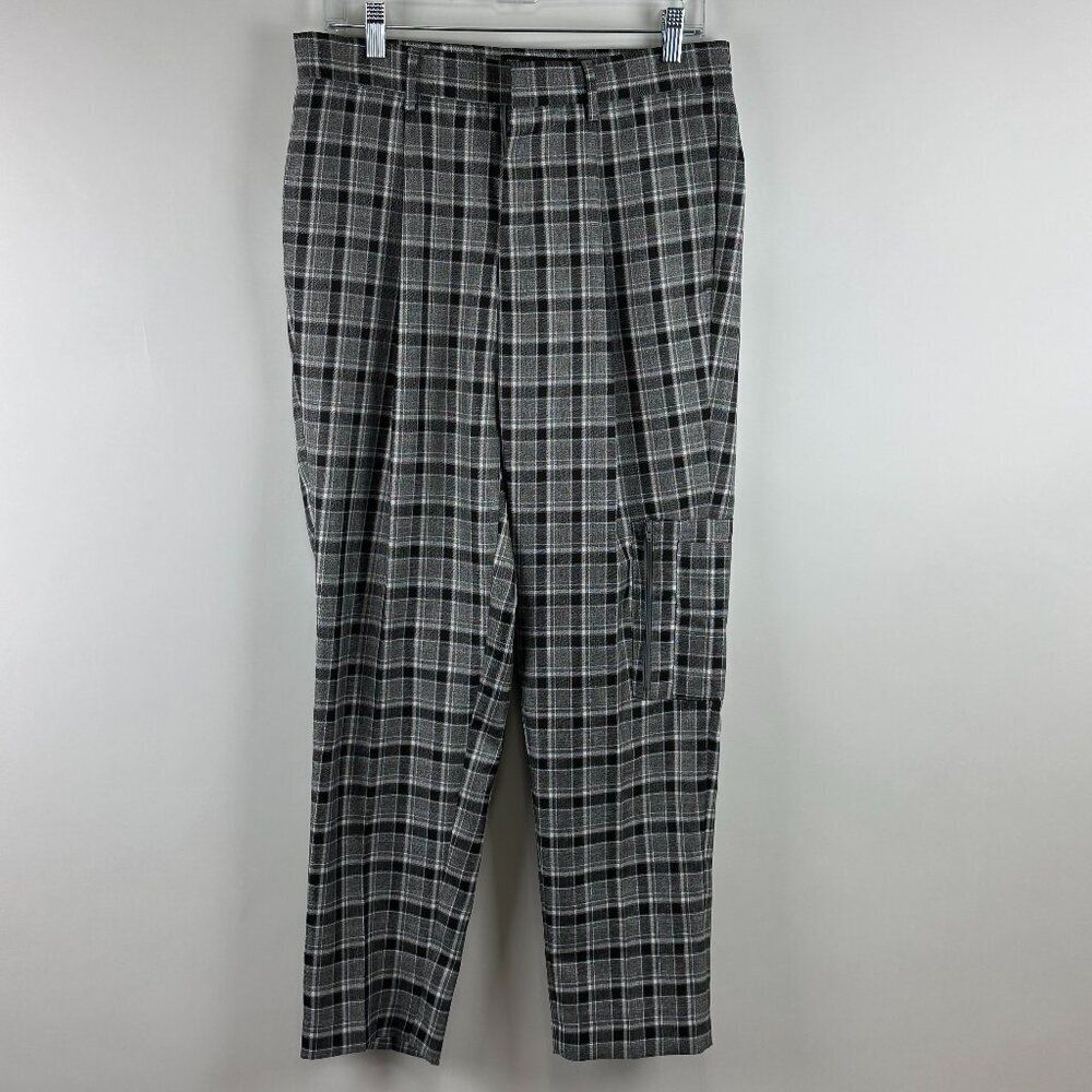 ASOS Mens Gray Shadow Plaid Dress Pants w/ Cargo Pockets